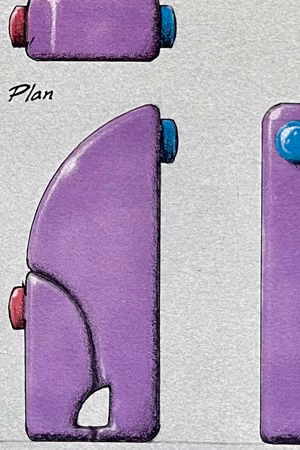 Croquis technique réalisé avec marqueurs graphiques et encre.