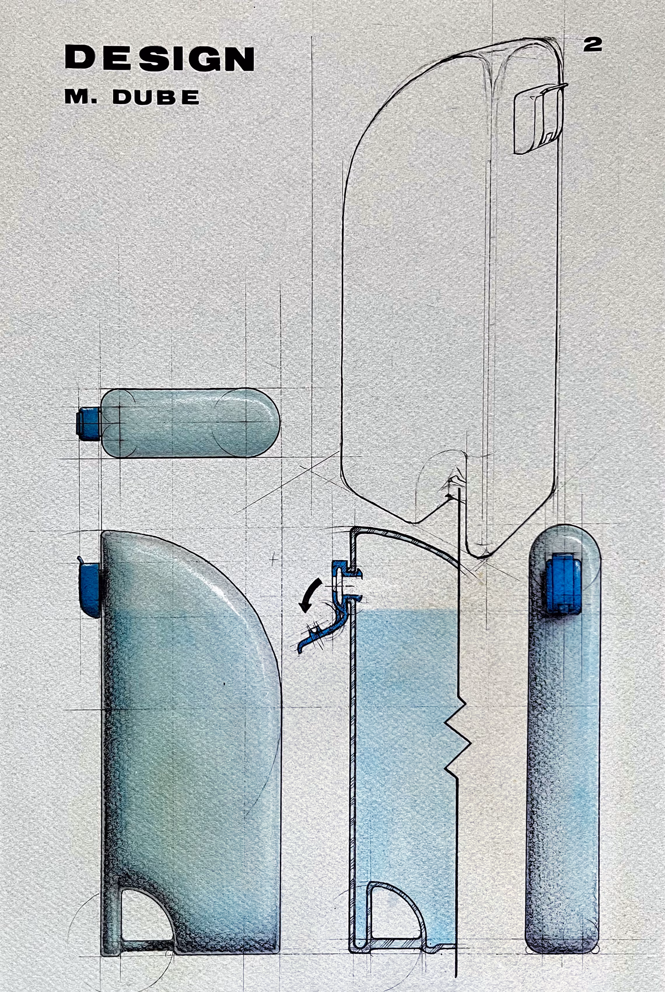 Croquis technique réalisé avec marqueurs graphiques et encre.
